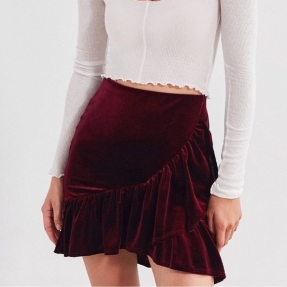 Urban Outfitters Velvet Wrap Skirt with Ruffles - Picture 2 of 11
